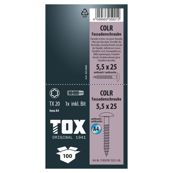 TOX Fassadenschraube A4 (anthrazitgrau RAL7016)  TX20 COLR 5,5 x 25  (100 Stk.)