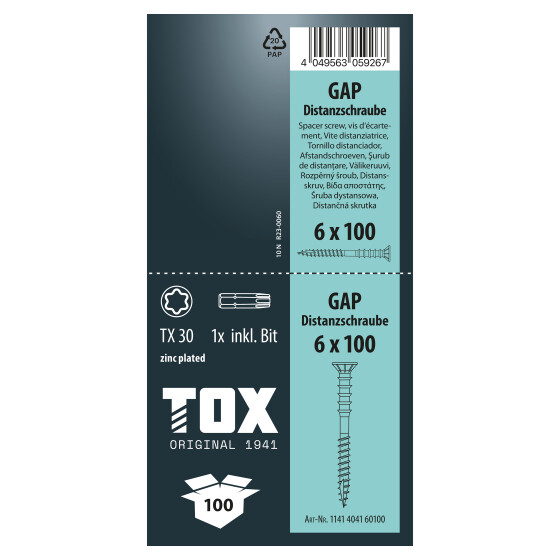 TOX Distanzschraube blau verzinkt TX30 GAP 6,0 x 100 (100 Stk.)