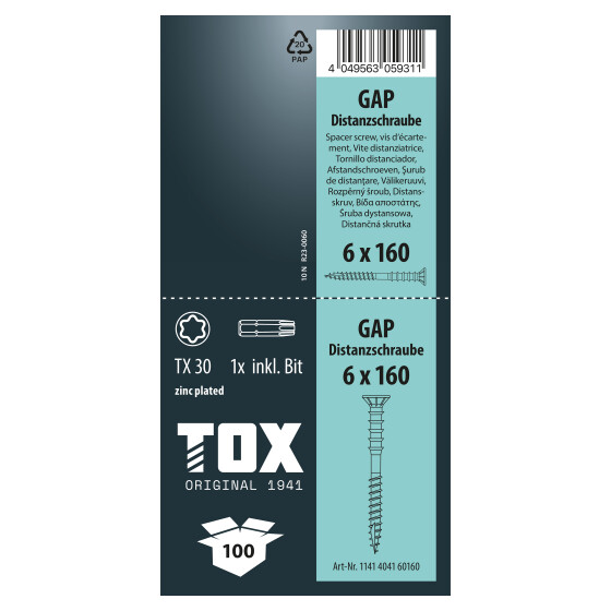 TOX Distanzschraube blau verzinkt TX30 GAP 6,0 x 160 (100 Stk.)