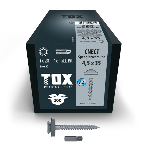 TOX Spenglerschraube A2 (Dichtscheibe 15 mm) TX20 CNECT 4,5 x 35 (200 Stk.)