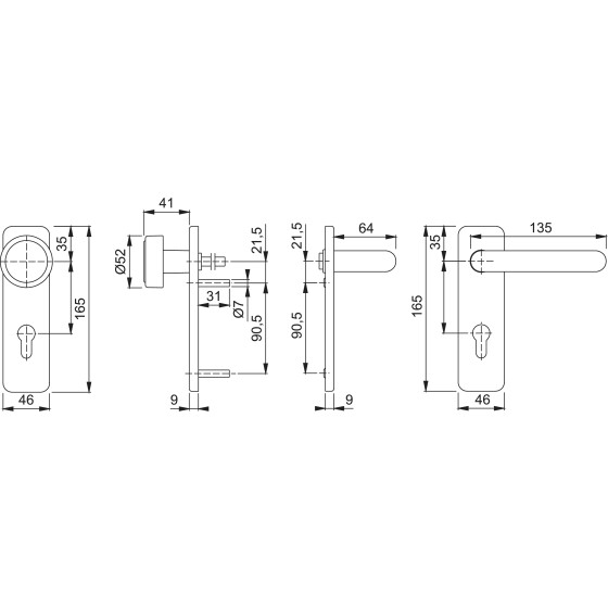 Hoppe FH-Wechselgarnitur Kurzschild oval PZ E72 VK9 Kunststoff Paris FS-K58/353K/138 tiefschwarz TS 40-65mm 635504