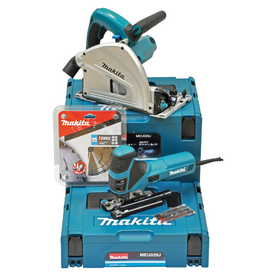 Makita Sägen-Set (SP6000 + 4351FCT) Tauchsäge, Stichsäge, 2x MAKPAC, Führungsschiene MEU029J