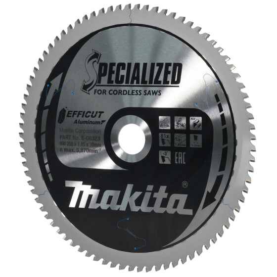 Makita Sägeblatt 260x1,5x30, 81Z EFFICUT Aluminium E-06323