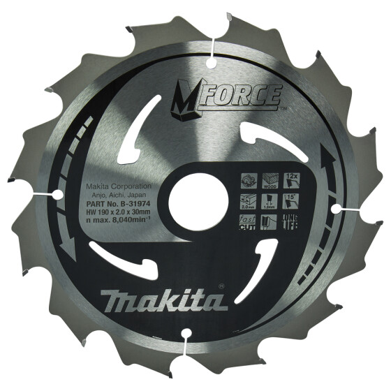 Makita Kreissägeblatt M-FORCE 190 mm 12 Zähne 1,2 mm Holz B-31974