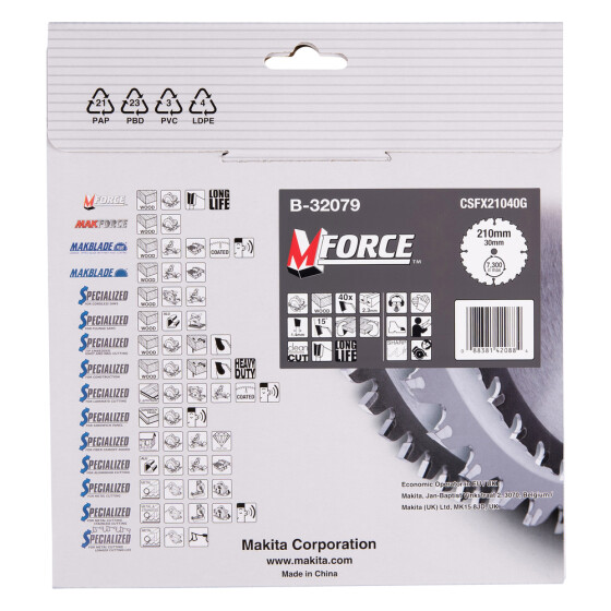 Makita Kreissägeblatt M-FORCE 210/30 mm 40 Zähne 1,4 mm Holz B-32079