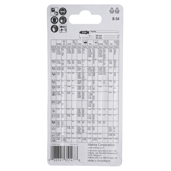 Makita Stichsägeblatt B-54 bi Kurvenblatt Laminat Kurvenschnitt Spitz-Verzahnt 1,4 mm / 15 tpi Arbeitslänge: 59 mm 5 Stück B-10986