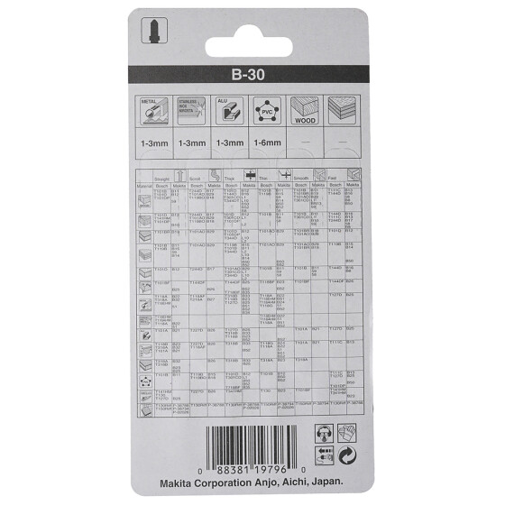 Makita Stichsägeblatt B-30 Metall/Kunststoff Metall/Kunststoff 1,1 mm / 24 tpi Arbeitslänge: 50 mm 5 Stück B-04961