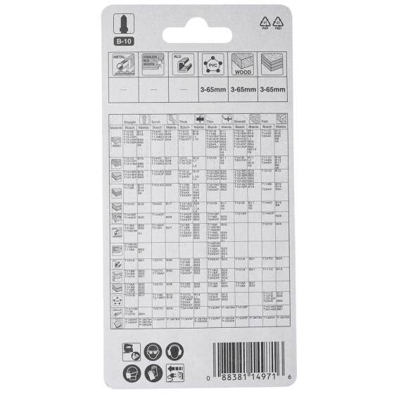 Makita Stichsägeblatt B-10 Holz/Kunststoff Holz/Kunststoff 2,9 mm / 8,5 tpi Arbeitslänge: 75 mm 5 Stück A-85628