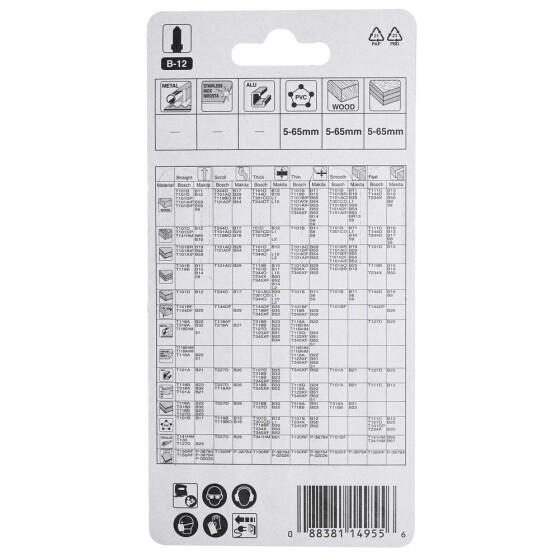 Makita Stichsägeblatt B-12 Holz/Kunststoff Holz/Kunststoff 4,2 mm / 6 tpi Arbeitslänge: 74 mm 5 Stück A-85640