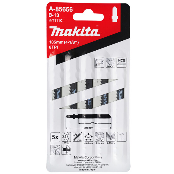 Makita Stichsägeblatt B-13 Weichholz/Kunststoff Weichholz/Kunststoff 3,2 mm / 8 tpi Arbeitslänge: 70 mm 5 Stück A-85656