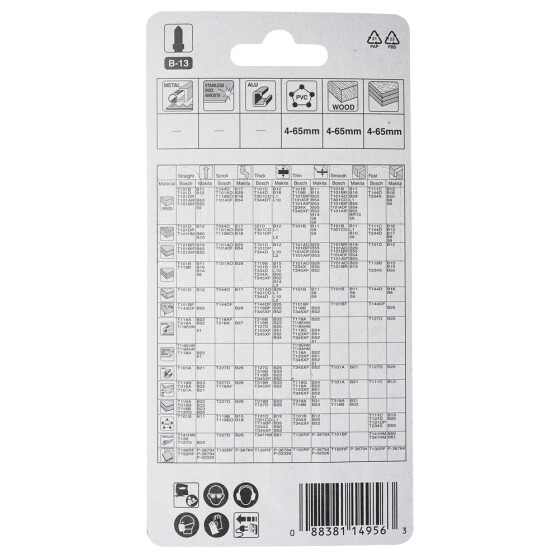 Makita Stichsägeblatt B-13 Weichholz/Kunststoff Weichholz/Kunststoff 3,2 mm / 8 tpi Arbeitslänge: 70 mm 5 Stück A-85656