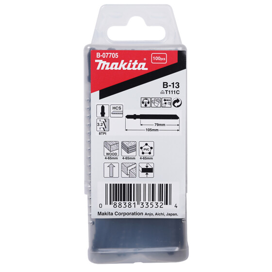 Makita Stichsägeblatt B-13 Weichholz/Kunststoff Weichholz/Kunststoff 3,2 mm / 8 tpi Arbeitslänge: 70 mm 100 Stück B-07705