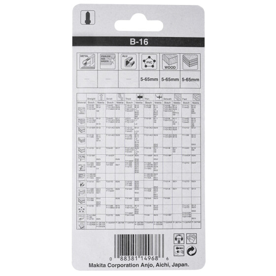 Makita Stichsägeblatt B-16 Holz/Kunststoff Holz/Kunststoff 4,2 mm / 6 tpi Arbeitslänge: 75 mm 5 Stück A-85684