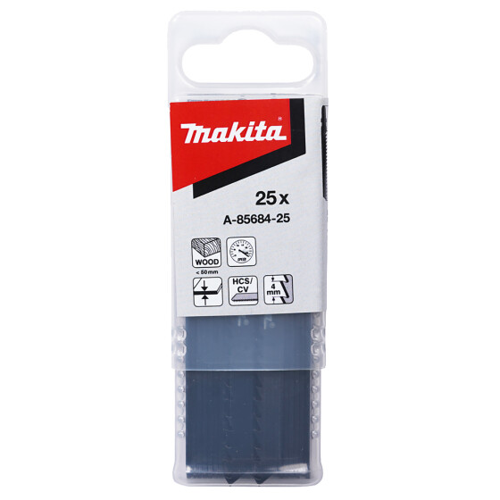 Makita Stichsägeblatt B-16 Holz/Kunststoff Holz/Kunststoff 4,2 mm / 6 tpi Arbeitslänge: 75 mm 25 Stück A-85684-25