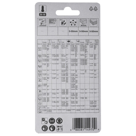 Makita Stichsägeblatt B-19 Arbeitsplatten/Kunststoff Holz/Kunststoff Stoß-Verzahnt 2,1 mm / 12 tpi Arbeitslänge: 63 mm 5 Stück A-85715