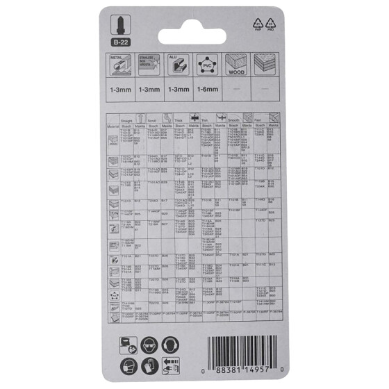 Makita Stichsägeblatt B-22 Metall/Kunststoff Metall/Kunststoff 1,1 mm / 24 tpi Arbeitslänge: 52 mm 5 Stück A-85737