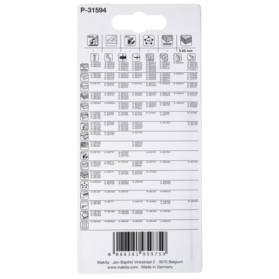 Makita Stichsägeblatt HC12 bi Holz/Kunststoff Holz/Kunststoff 2,5 mm / 10 tpi Arbeitslänge: 75 mm 5 Stück P-31594