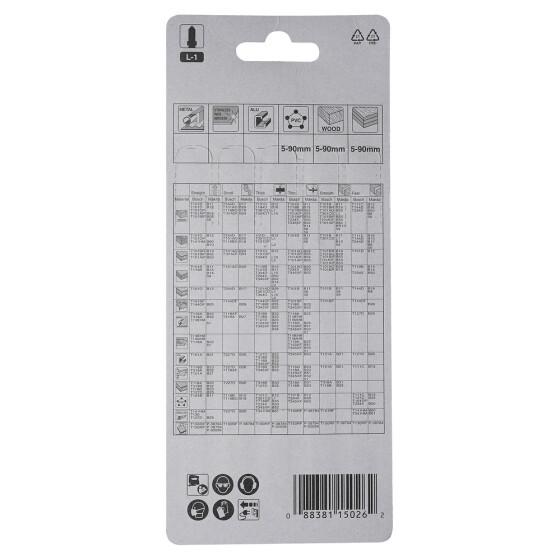 Makita Stichsägeblatt L-1 Holz/Kunststoff Holz/Kunststoff 4,2 mm / 6 tpi Arbeitslänge: 101 mm 5 Stück A-86290