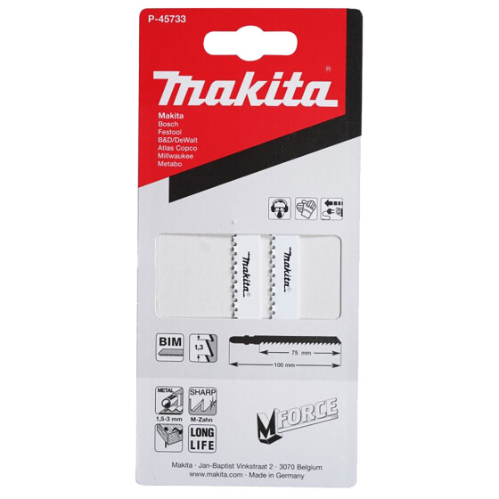 Makita Stichsägeblatt M-FORCE ST006 bi Holz und Metall 1,3 mm / 8 tpi Arbeitslänge: 75 mm 2 Stück P-45733