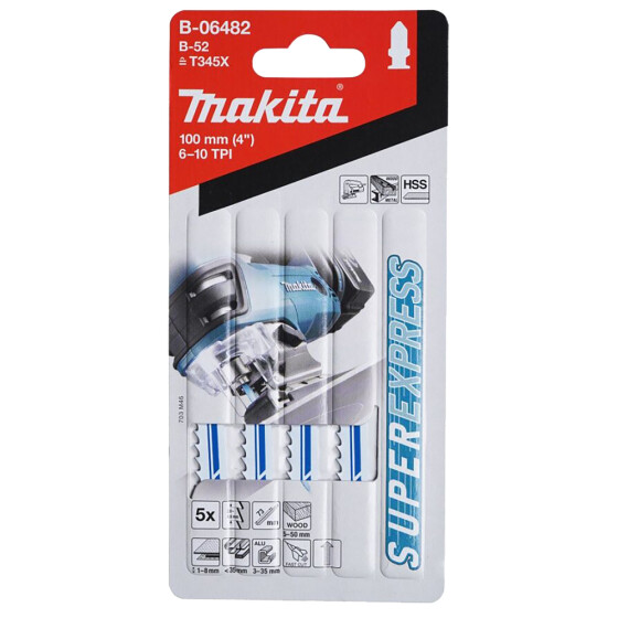 Makita Stichsägeblatt B-52 Universal Universal 2,6 - 4,6 mm / 5,5 - 9,8 tpi Arbeitslänge: 73 mm 5 Stück B-06482