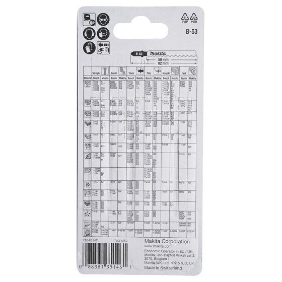 Makita Stichsägeblatt B-53 bi Laminat Spitz-Verzahnt 1,7 mm / 15 tpi Arbeitslänge: 59 mm 5 Stück B-10970