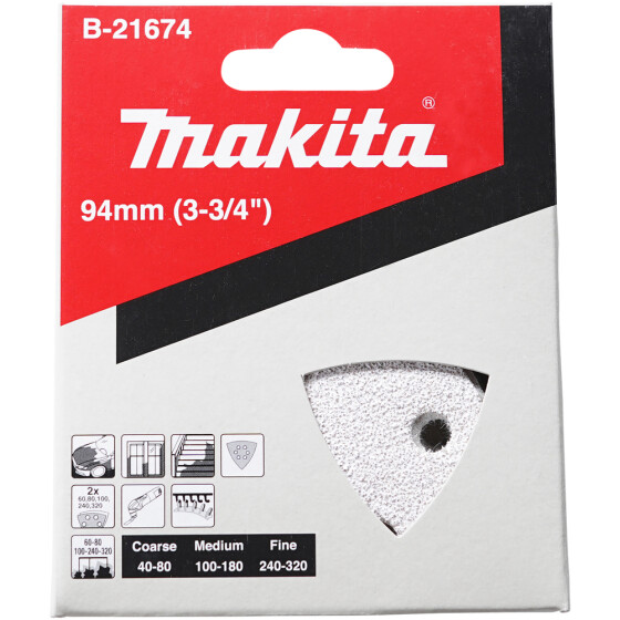 Makita Delta-Schleifpapier Set A60-320 10 Stück Ø 94 mm Stearat-Beschichtung Körnung A60-A320 B-21674