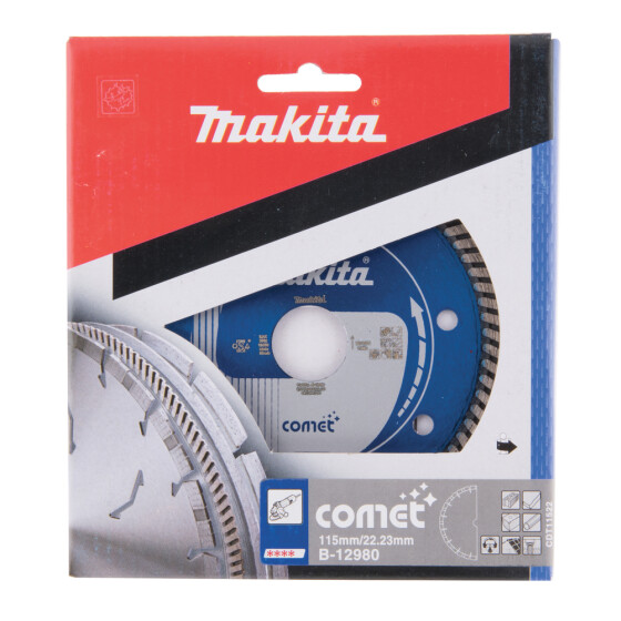 Makita Diamanttrennscheibe Comet Turbo 115mm Ø 115 mm 2,4 mm Schnittstärke Trocken Stein, Beton, Dachziegel, Marmor B-12980