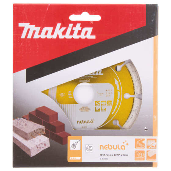 Makita Diamanttrennscheibe Nebula 115mm Ø 115 mm 2,0 mm Schnittstärke Trocken Bewehrter Beton, Stein, Kalksandstein B-53986