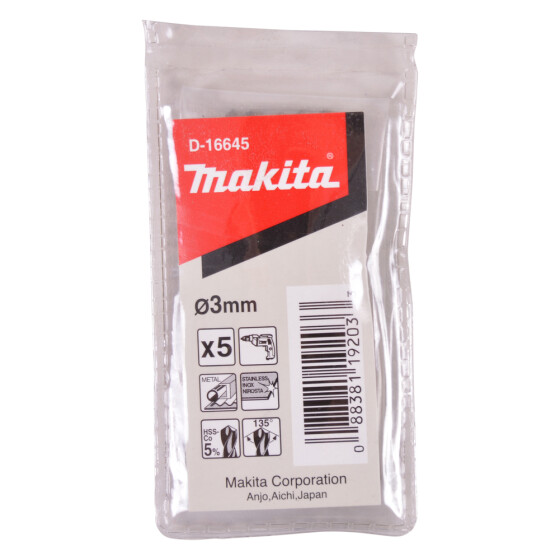 Makita Bohrer HSS-CO 3.0x61mm 5Stk D-16645