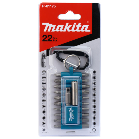 Makita Bit-Set mit Karabiner 22-teilig PH, PZ, T, 6-kant P-81175