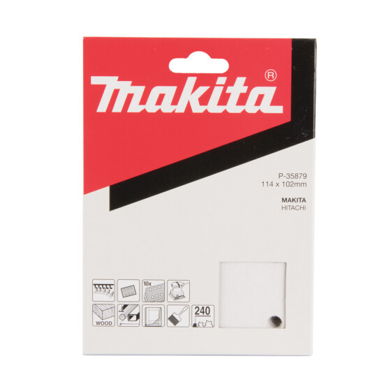 Makita Schleifpapier P240 102x114mm Klett 102x114 mm Körnung P240 Klett 6 Loch 10 Stück P-35879