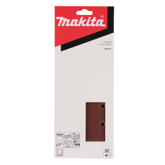 Makita Schleifpapier P80 115x229mm Klett 115x229 mm Körnung P80 Klett 10 Loch 10 Stück P-33196