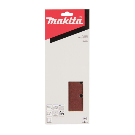 Makita Schleifpapier P100 115x229mm Klett 115x229 mm Körnung P100 Klett 10 Loch 10 Stück P-33205