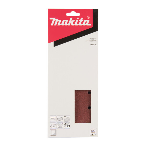 Makita Schleifpapier P120 115x229mm Klett 115x229 mm Körnung P120 Klett 10 Loch 10 Stück P-33211