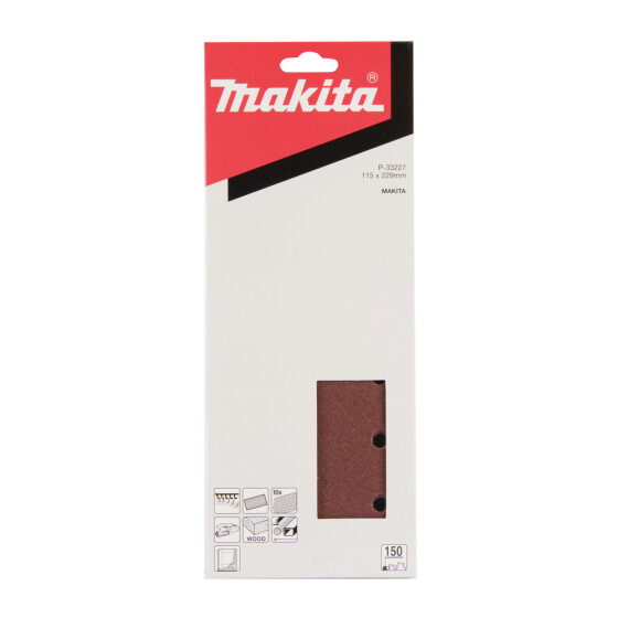 Makita Schleifpapier P150 115x229mm Klett 115x229 mm Körnung P150 Klett 10 Loch 10 Stück P-33227