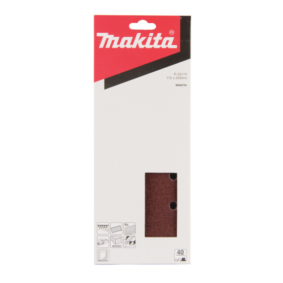 Makita Schleifpapier P40 115x229mm Klett 115x229 mm Körnung P40 Klett 10 Loch 10 Stück P-33174