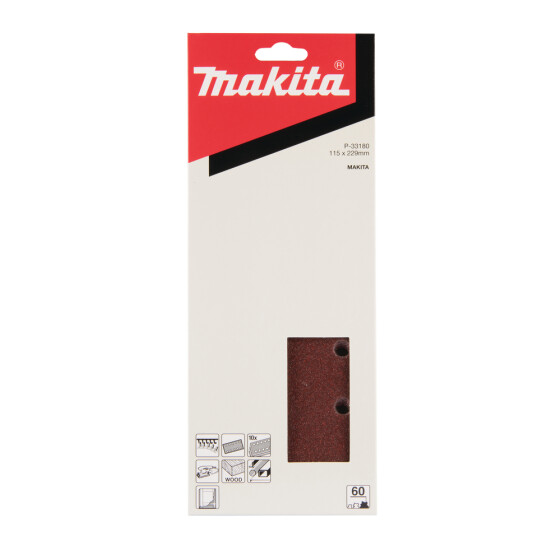 Makita Schleifpapier P60 115x229mm Klett 115x229 mm Körnung P60 Klett 10 Loch 10 Stück P-33180