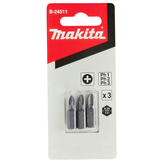 Makita Bit-Set PH1,PH2,PH3 Standard PH1, PH2, PH3 25 mm 3 Stück B-24511