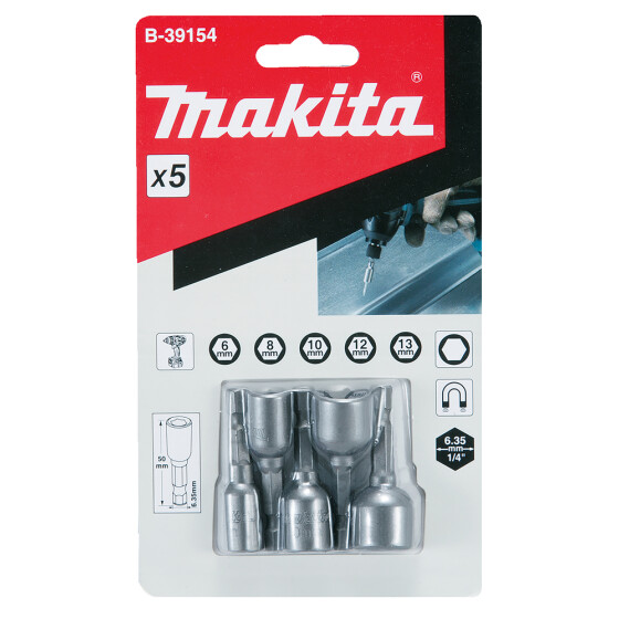 Makita Steckschlüssel-Set 1/4" 5tlg. 1/4" SW6/8/10/12/13 50 mm 5-teilig B-39154