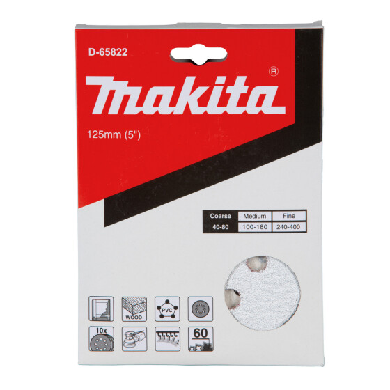 Makita Schleifscheibe P60 125mm Klett Ø 125 mm Körnung P60 Klett 8 Loch 10 Stück D-65822