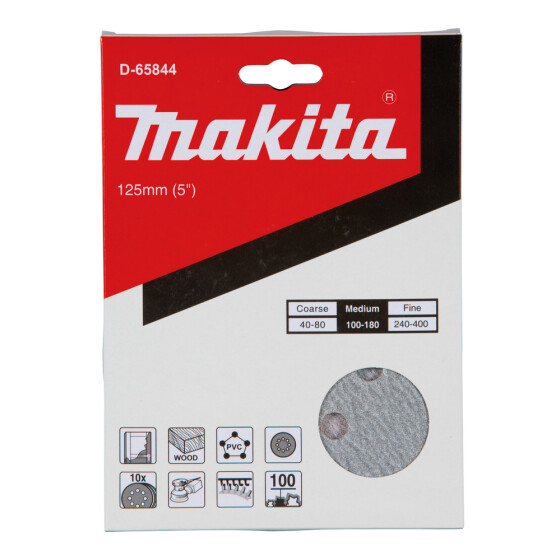 Makita Schleifscheibe P100 125mm Klett Ø 125 mm Körnung P100 Klett 8 Loch 10 Stück D-65844