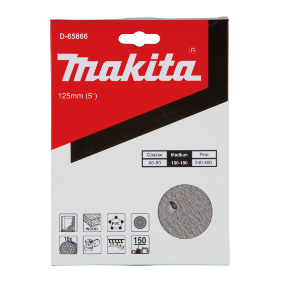 Makita Schleifscheibe P150 125mm Klett Ø 125 mm Körnung P150 Klett 8 Loch 10 Stück D-65866