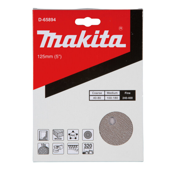 Makita Schleifscheibe P320 125mm Klett Ø 125 mm Körnung P320 Klett 8 Loch 10 Stück D-65894