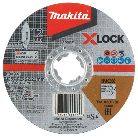 Makita Trennscheibe X-LOCK Ø 125 mm 1,2 mm X-LOCK A60T INOX E-00418