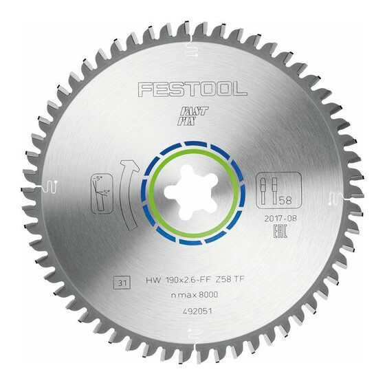 Festool Kreissägeblatt ALUMINIUM/PLASTICS HW 190x2,6 FF TF58 492051