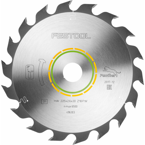 Festool Kreissägeblatt WOOD RIP CUT HW 225x2,6x30 PW18 496303